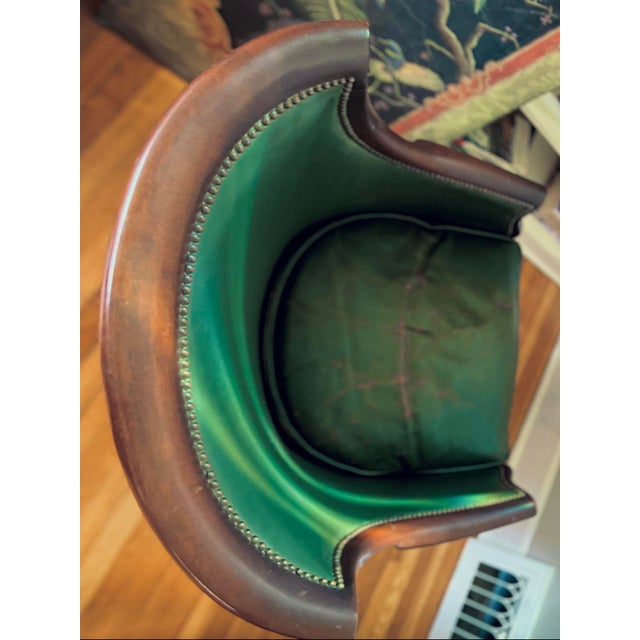 Midcentury Green Leather Club Chair With Nailhead Trim in the Style of Hickory Chair For Sale - Image 6 of 14