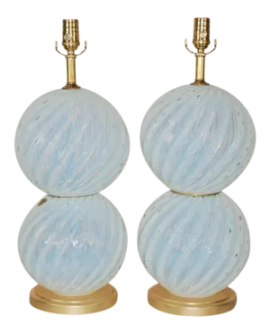 Vintage White Opaline Murano Glass Table Lamps by Swank Lighting