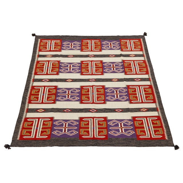 Rustic Modern Navajo Style Wool Area Rug Geometric Southwestern Textile Art in Crimson For Sale - Image 3 of 5