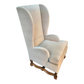 19th Century French Walnut Wingback Chair With Os De Mouton Base, New Upholstery For Sale