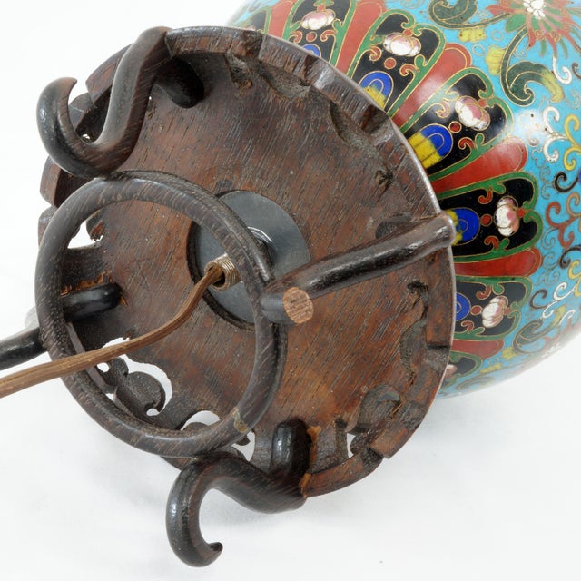 Antique Chinese Cloisonné Enamel Table Lamp C1920 For Sale - Image 17 of 17