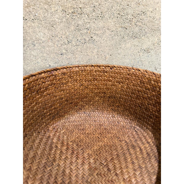 Brown Woven Storage Wicker Basket Round Shape Vintage Modern For Sale - Image 8 of 8