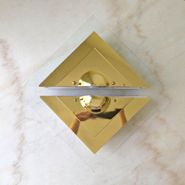 Art Deco 1990's Art Deco Style Lucite & Brass Electric Sconces, a Pair For Sale - Image 3 of 9