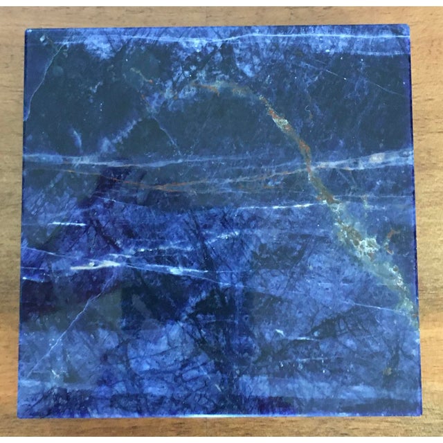 Art Deco Vintage Lapis Lazuli Semi Precious Stone Box With Hinged Lid White Marble or Alabaster Interior. For Sale - Image 3 of 8