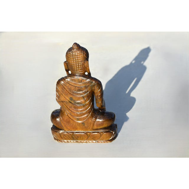 Gold Natural Tiger's Eye Gemstone Buddha Statue For Sale - Image 8 of 14