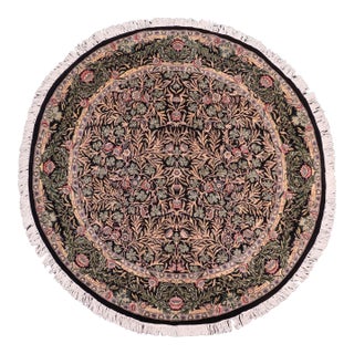 Shabby Chic Pak-Persian Black/Green Wool Round Rug - 8'1'' X 8'6'' For Sale