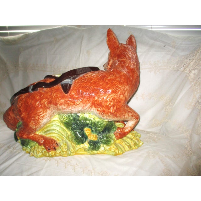 Vintage Huge Mid Century Italian Ceramic Fox and Mail Satchel Chache Pot For Sale - Image 4 of 15