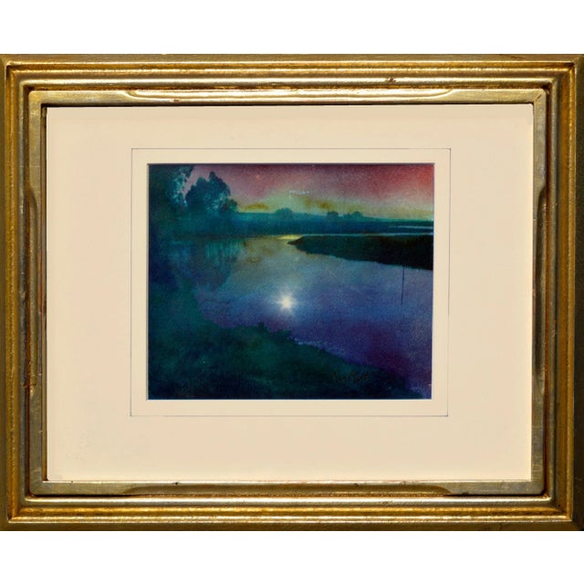 1989 "Elkhorn Slough" Watercolor Cyanotype Painting by Cheryl Trotter, Framed For Sale