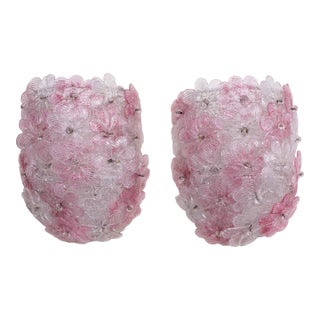 1970 Set of 2 Murano Wall Light Pink Flower by Seguso For Sale