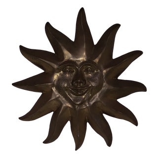 Vintage Sun Wall Relief in Brass, 1970s For Sale