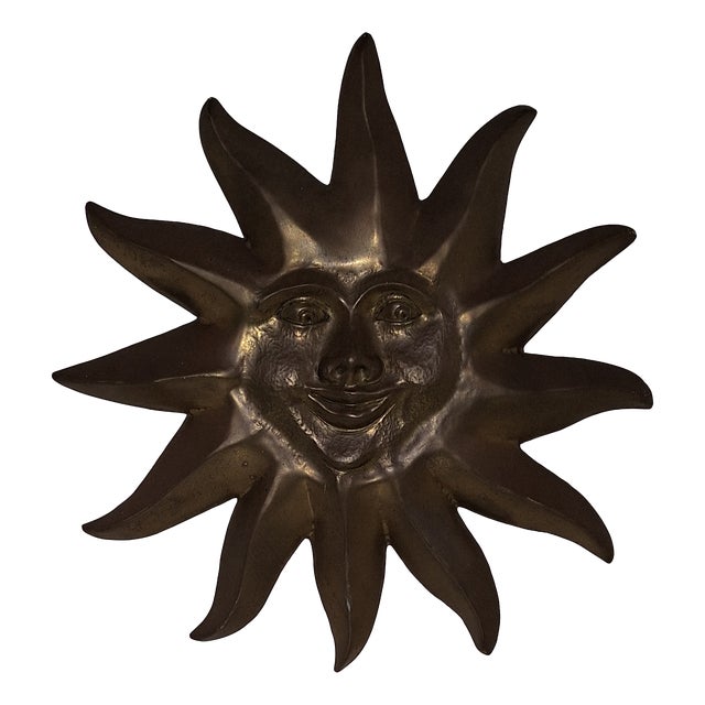Vintage Sun Wall Relief in Brass, 1970s For Sale