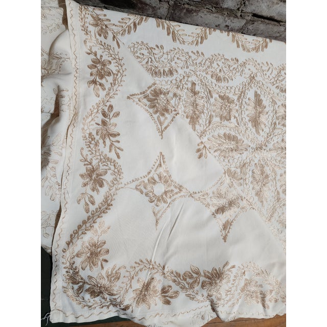 Incredible Silk Embroidered Vintage Tablecloth For Sale - Image 4 of 4
