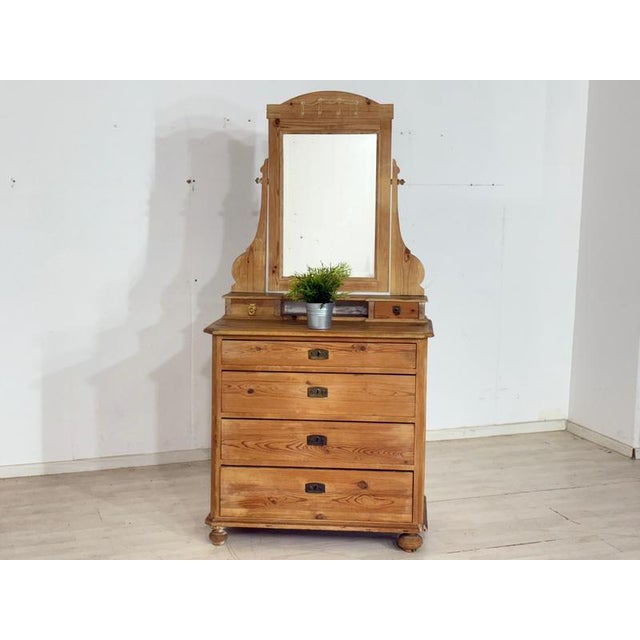 Antique Biedermeier Pine Brass Dressing Table with Mirror Attachment, 1900 For Sale - Image 10 of 10