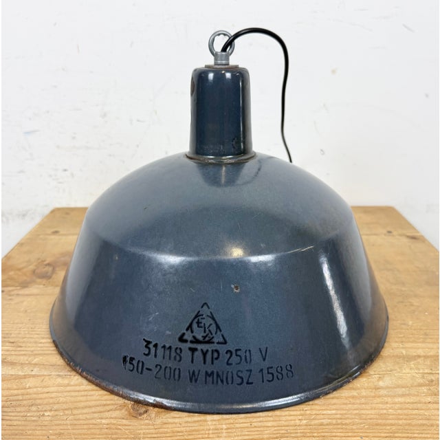 Industrial Dark Blue Enamel Pendant Lamp from Emax, 1960s For Sale - Image 13 of 18