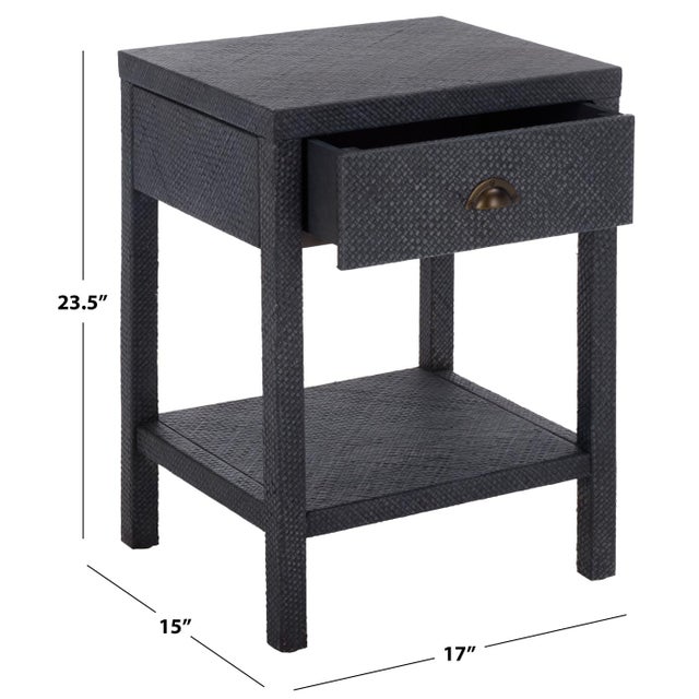 Contemporary Apis Raffia 1 Drawer 1 Shelf Accent Table in Navy For Sale - Image 3 of 9