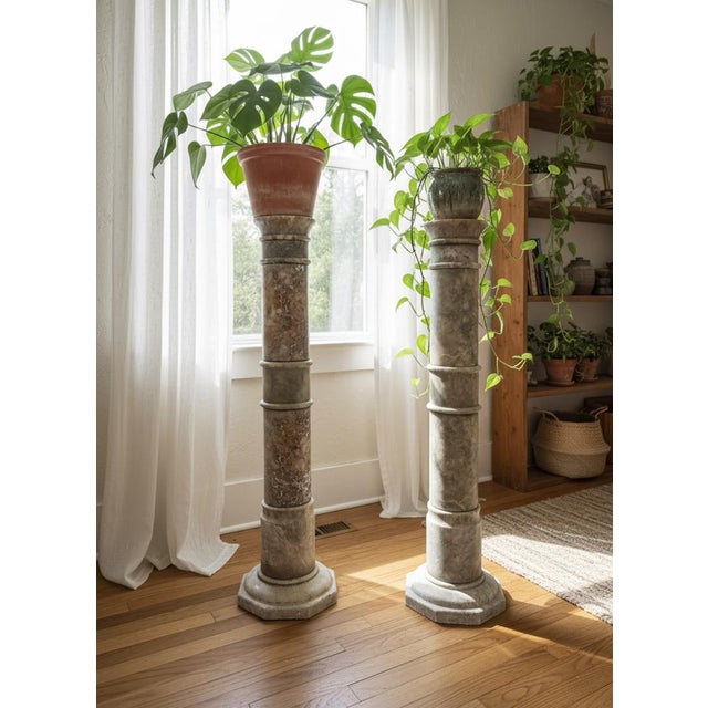 Antique Neoclassical Marble Column Pedestal Stands, Late 19th Century, Set of 2 For Sale - Image 12 of 13
