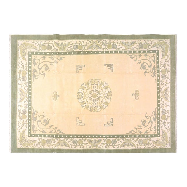 Vintage Chinese Art Deco Hand Knotted Wool Rug,09'09'' X 13'10'' For Sale