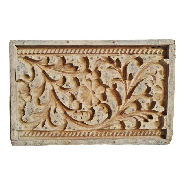 Antique India Wood Print Block Panel For Sale