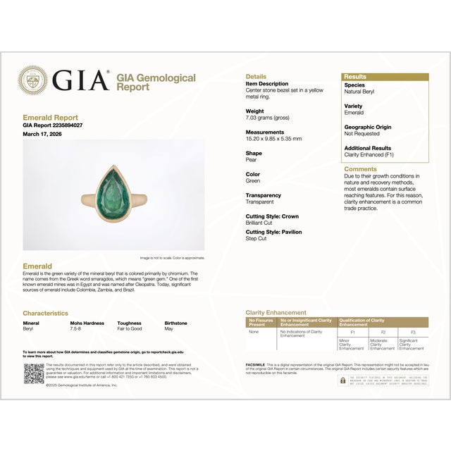 Gia Certified 5.25ct Natural Emerald Sculptural Bezel Solid 18k Gold Ring, Size 5.25 For Sale - Image 16 of 16