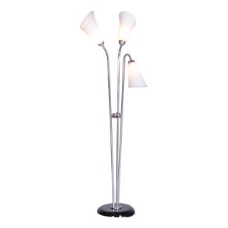 Czech Art Deco Floor Lamp in Chrome, Opal Glass and Lacquered Wood, 1930s For Sale