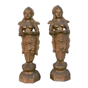 Vintage Bronze Patina "Deep Lady" Lakshmi Welcome Statues - Set of 2