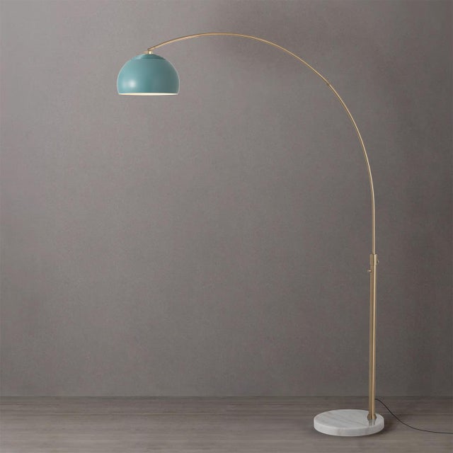 2020s Half Dome 92" Arc Lamp, Mid-Century Modern, Pool Blue Shade, Weathered Brass For Sale - Image 5 of 7