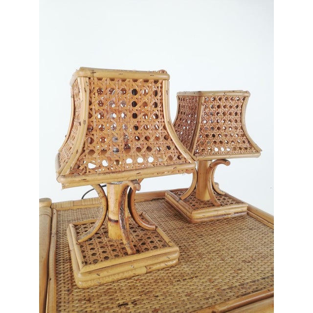 Mid-Century Bedside Table Lamps in Rattan and Wicker Cane Webbing, Italy, 1960s, Set of 2 For Sale - Image 11 of 18