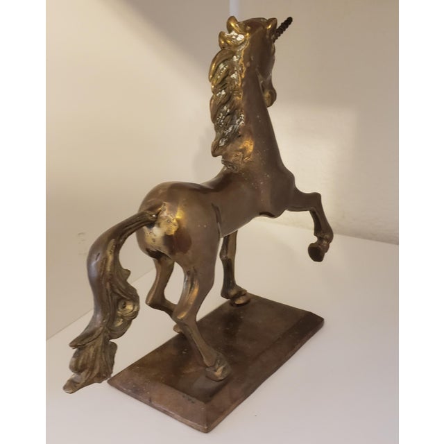 Mid-Century Modern Exceptional 1982 Enesco Brass Unicorn Sculpture — Prancing Horse on Brass Base For Sale - Image 3 of 7