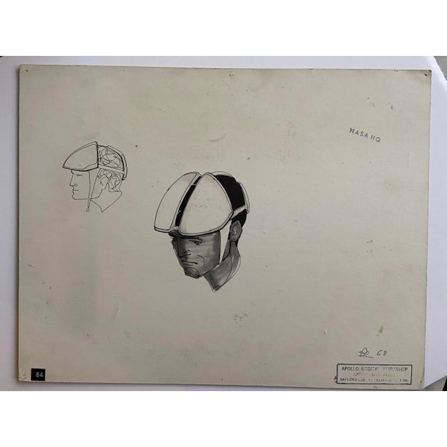 Helmeted man 2" drawing for NASA - Raymond Loewy and William Snaith Apollo orbital workshop - Habitability study India ink...