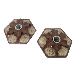 German Fat Lava Ceramic Snow Flake Wall Lamps, 1970s, Set of 2 For Sale