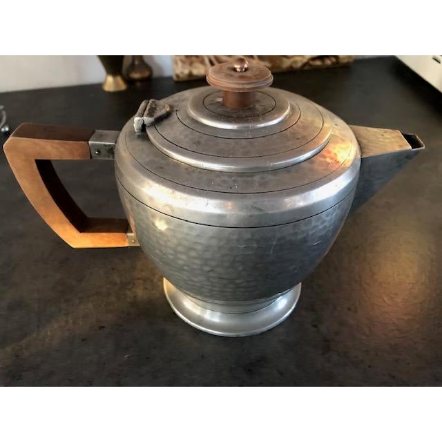 1930s Art Deco Sheffield Hammered Pewter Teapot For Sale - Image 4 of 9