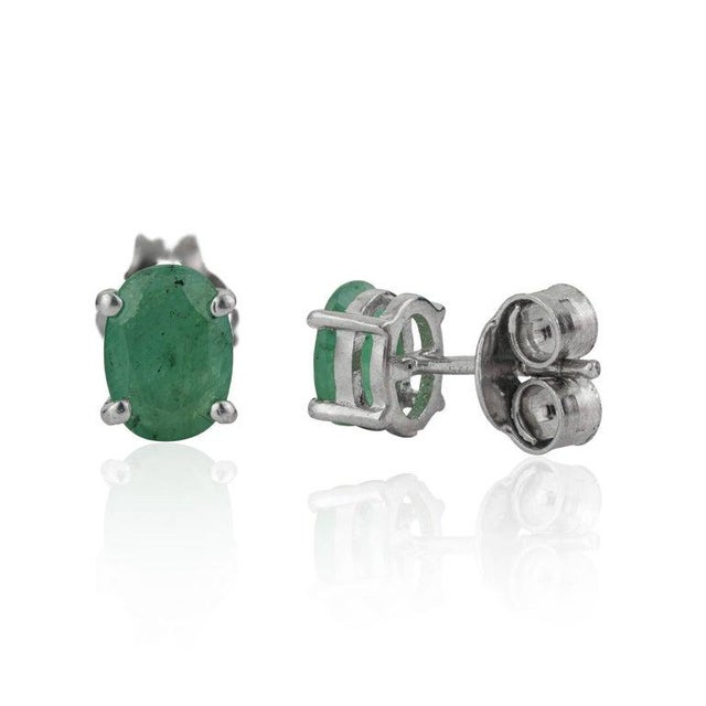 Not Yet Made - Made To Order Solid Silver Oval Cut Emerald May Birthstone Solitaire Stud Earrings, a Pair For Sale - Image 5 of 12