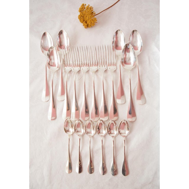 Vintage French Silver-Plated Metal Cutlery Set, 1930s, Set of 18 For Sale - Image 3 of 8