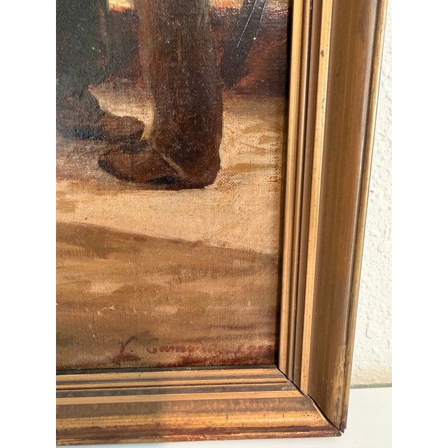 Antique 1913 Venetian/Italian School Canal Scene v. Campiniz Figures Landscape For Sale In Jacksonville, FL - Image 6 of 16