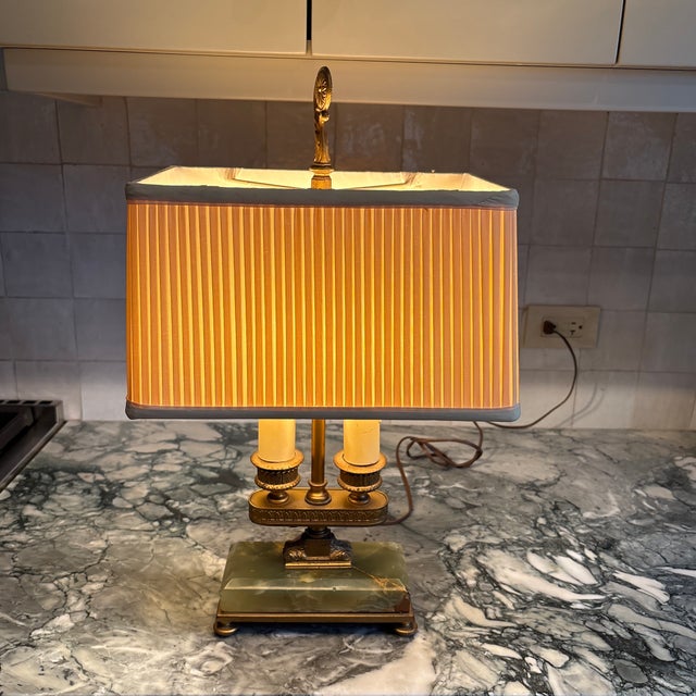 1930s Green Onyx & Brass Bouillotte Lamp For Sale - Image 10 of 12