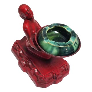 1920s Rare Red Enamel Nude Female Ashtray by Nuart W/ McCoy Ashtray For Sale