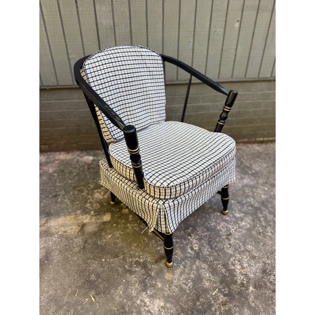 Pair of Vintage Black Painted Barrel Back Tub Chairs For Sale - Image 11 of 18