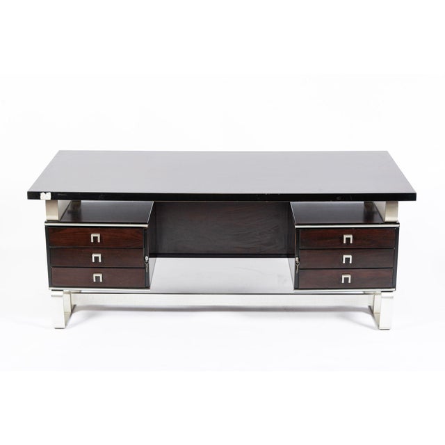 Postmodern Italian Rosewood and Metal Writing Desk by Abbondinterni, 1970s For Sale In Detroit - Image 6 of 18