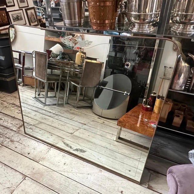 1950s Gio Ponti Style Mid-Century Modern Brass and Etched Glass Big Wall Mirror For Sale - Image 14 of 14