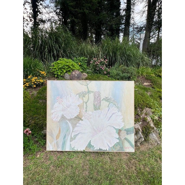 Large 1990's Acrylic Painting by Vivian Angel entitled "Hibiscus". A stunning decorator piece. Perfect for a large wall or...