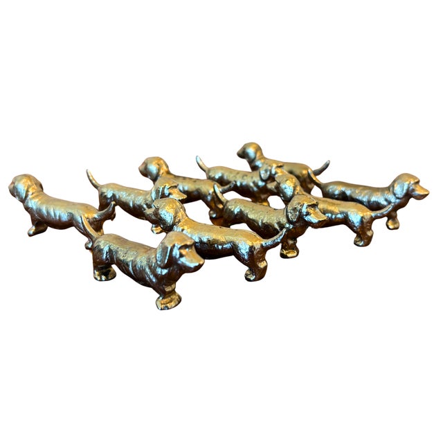 Silver Vintage French Art Deco Silvered Metal Dachshund Knife Rests, 1930, Set of 10 For Sale - Image 8 of 8