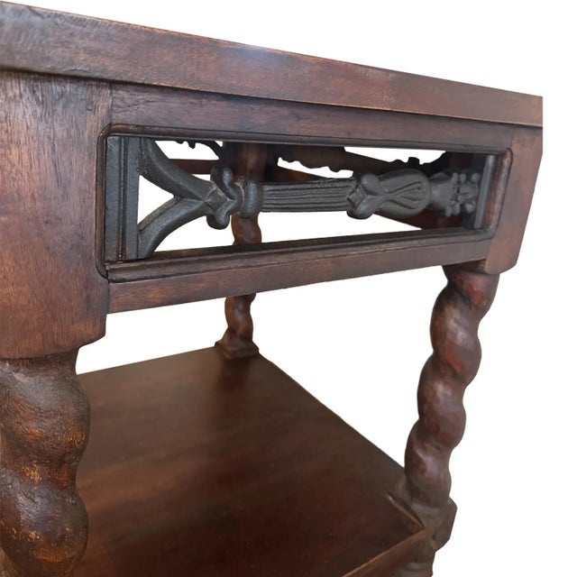 1970s 1970s Rustic Brown Mango Wood Square End Table With Wrought Iron Grill & Shelf – 1 Piece For Sale - Image 5 of 5