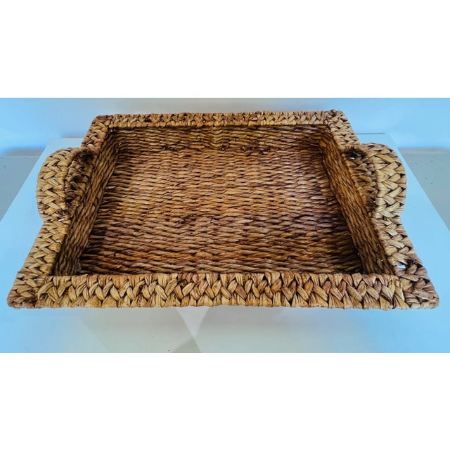 Vintage Straw Basket With Handles Tray For Sale In Chicago - Image 6 of 6