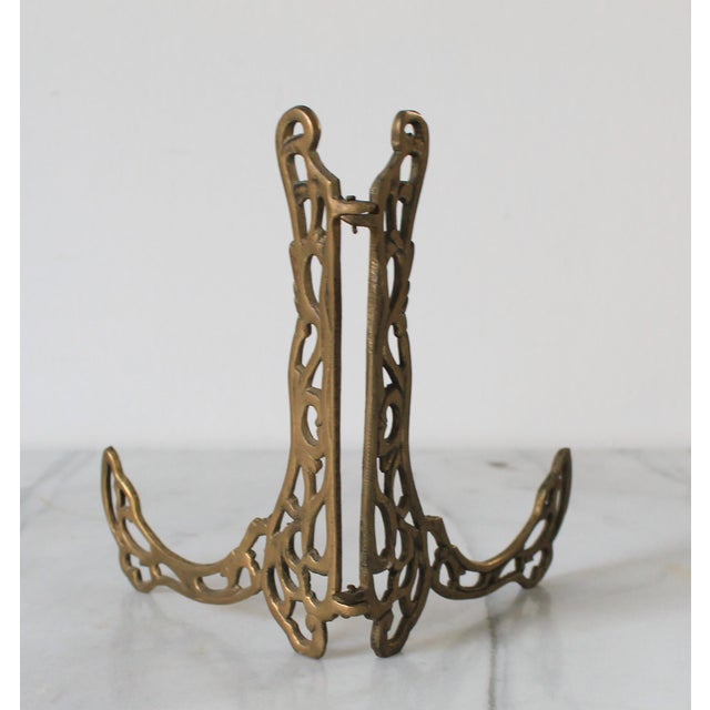Mid 20th Century Vintage Brass Easel Filigree Tabletop Picture or Plate Holder For Sale - Image 5 of 9