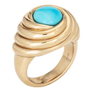 Mid 20th Century Turquoise Swirl Ring Size 9 Estate 14k Rose Gold Cocktail Fine Jewelry