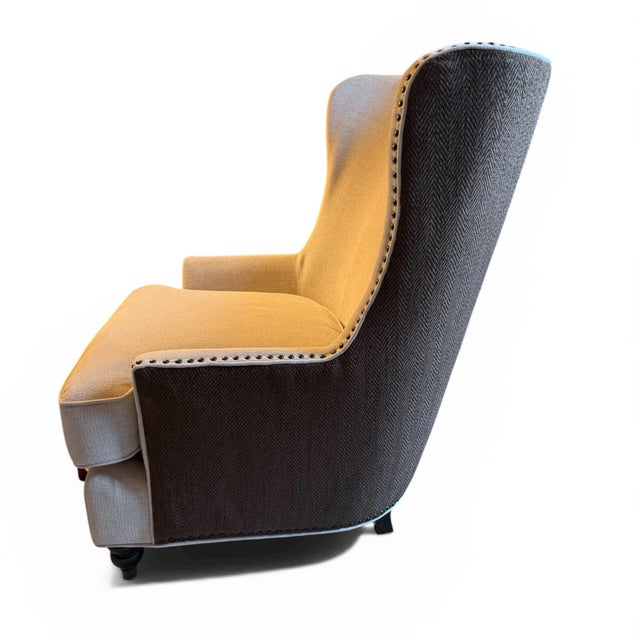 Traditional High Wingback Chair With Nailhead Trim For Sale - Image 3 of 5