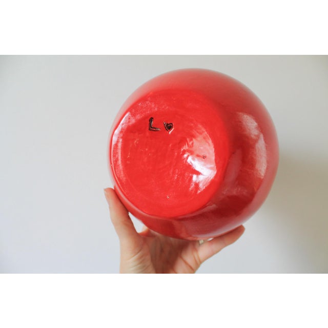 Ceramic Vintage Red & Black Artisan Made Vase or Vessel For Sale - Image 7 of 8