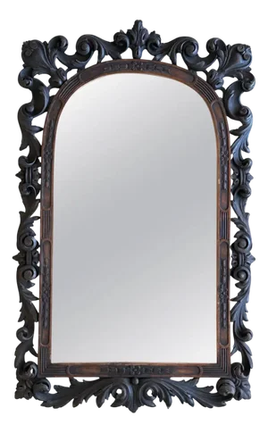 Spanish Black Forest Carved Mirror with Floral Motif