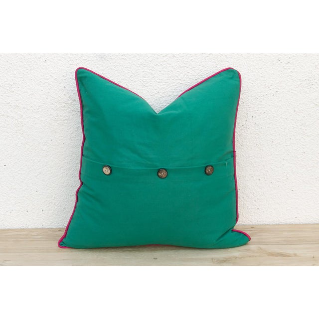 Mid 20th Century Kasa Green Dotted Ahir Handloom Pillow For Sale - Image 5 of 6