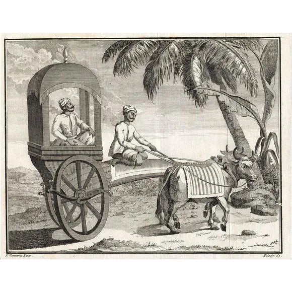 Oriental Man in a Small Carriage Pulled by Oxen, 1782, Paper For Sale